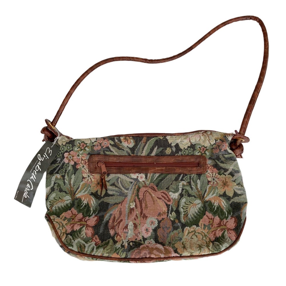 Vintage ‘80s Elizabeth Carole Shoulder Bag HandBag Embroidered Floral Fabric NOS